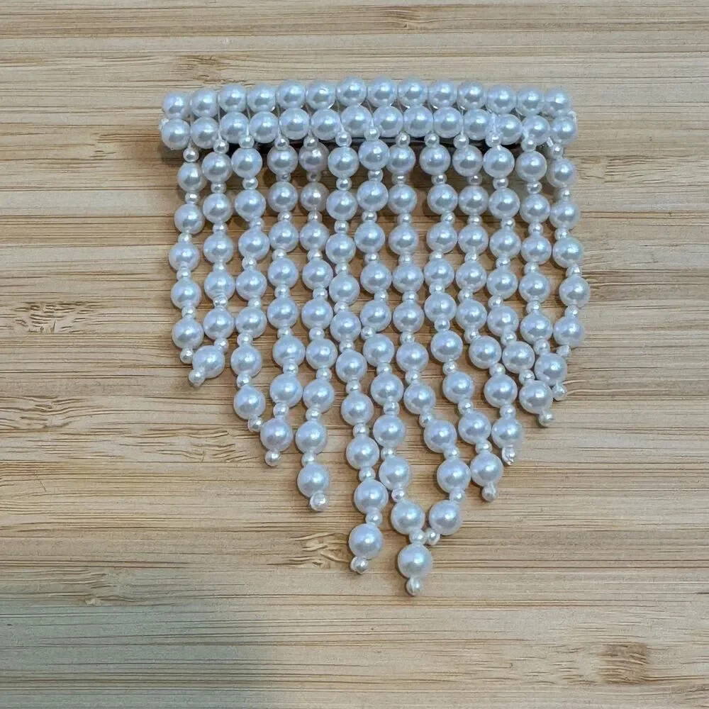 Pearl Fringe Hair Barrette White Faux Pearl Beaded Dangle French Clip Bridal